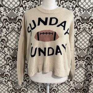 FOOTBALL 🏈  SUNDAY FUNDAY oversized cropped distressed knit sweater fan favorite